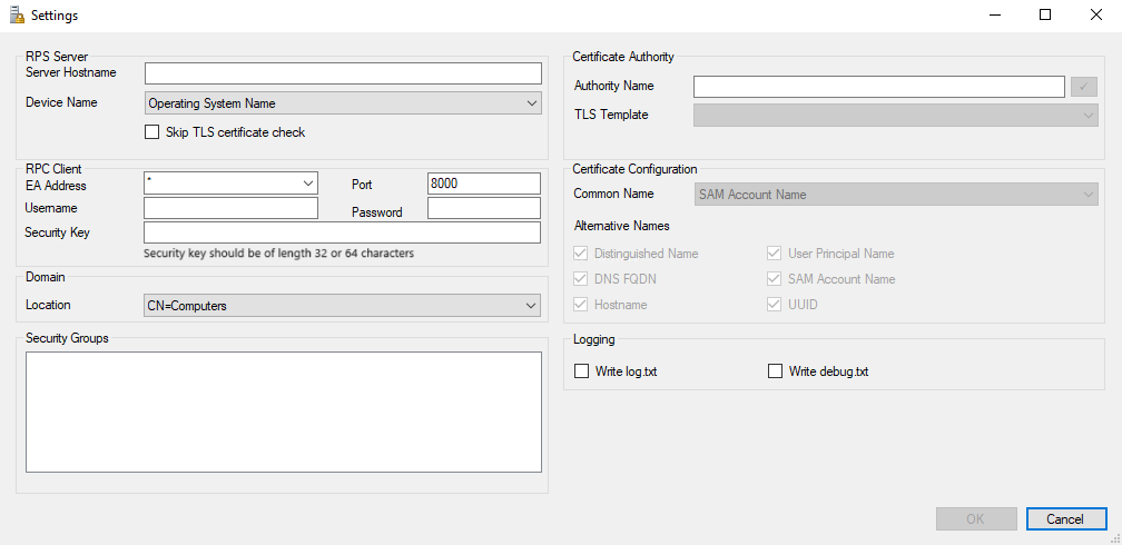 Figure 1: Enterprise Assistant Settings Menu